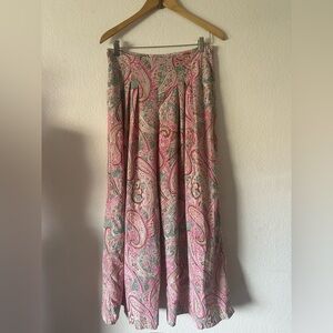 Milk and Honey Elegant Paisley Pink Satin Wide Leg Pants Pink & Green - Size L